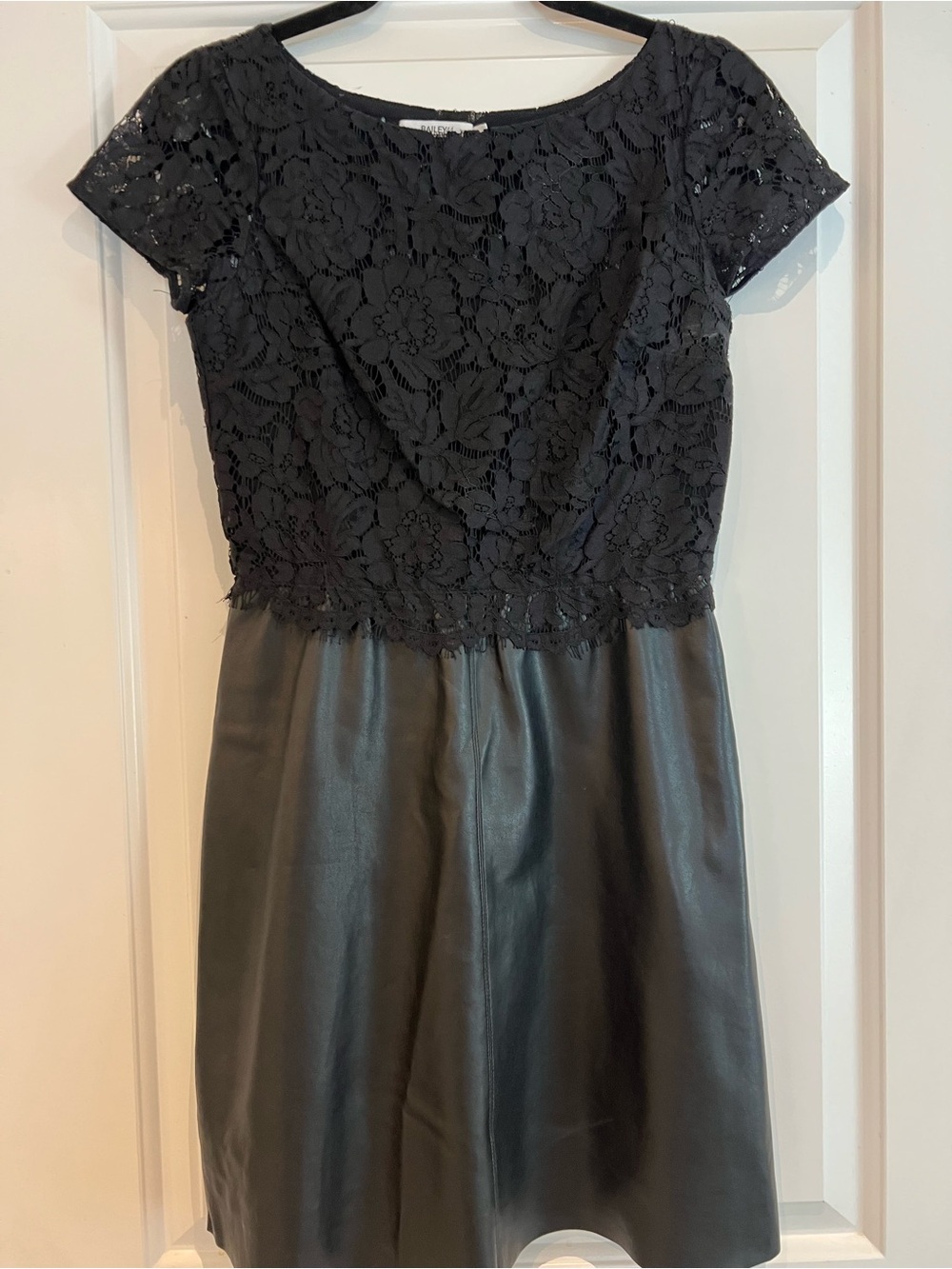 Bailey 44 Black Lace Bodice Faux Leather Midi Dress